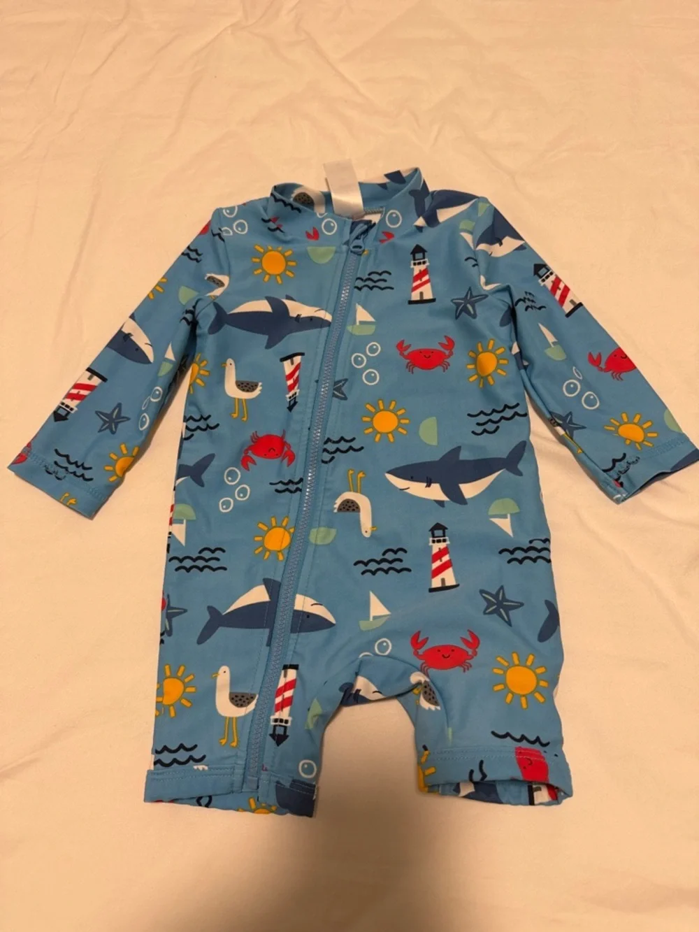 Carter's Light Blue Nautical Print Kids One-Piece Swimsuit